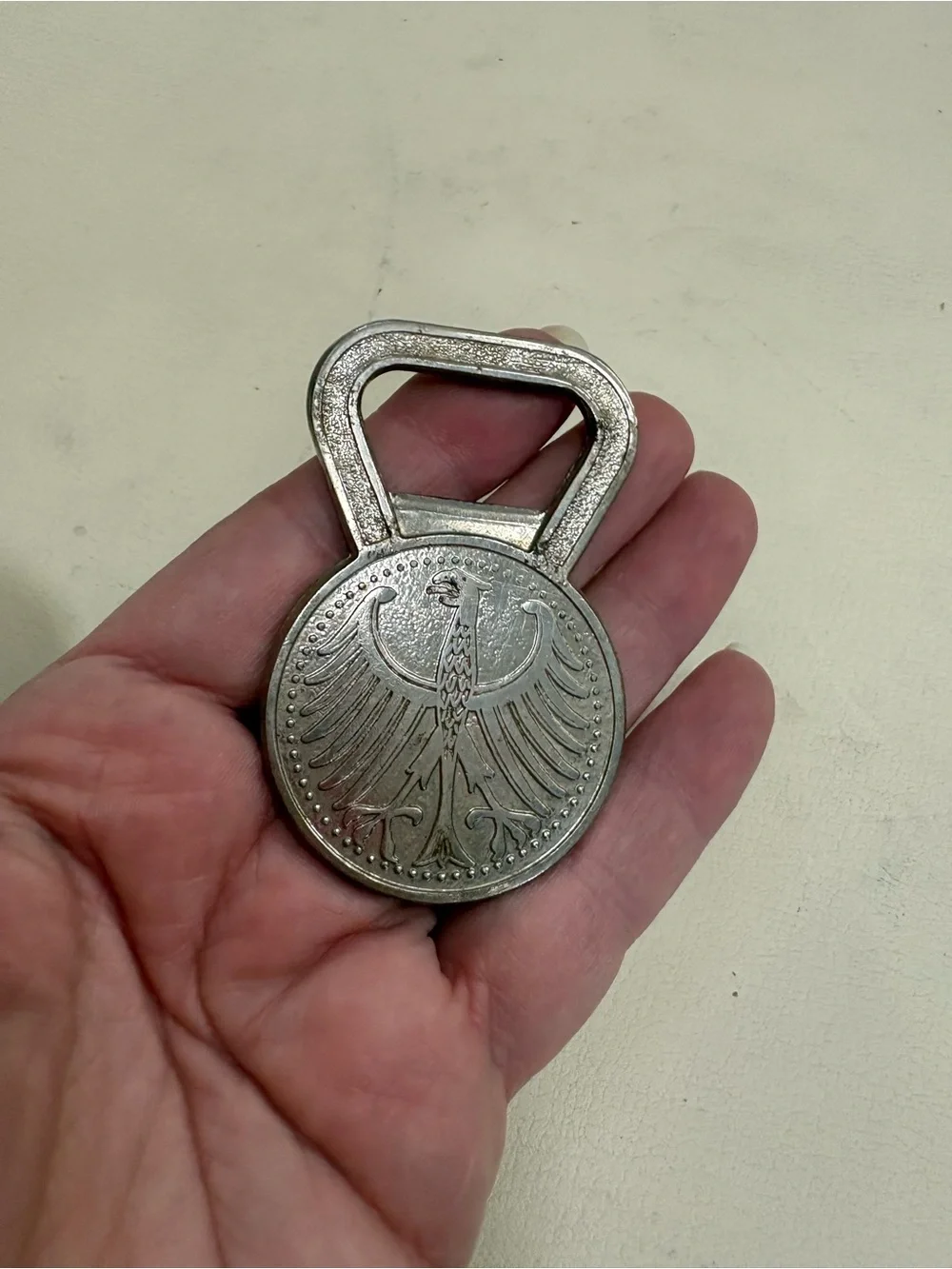Vintage German 5 Deutsche Mark Coin Bottle Opener
